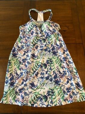Prana Floral Tank Dress in White, Blue & Green